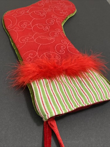 DESIGNER CHRISTMAS STOCKING Whimsical 19” - Fur Stripes Glitter Embellished  - Picture 4 of 8
