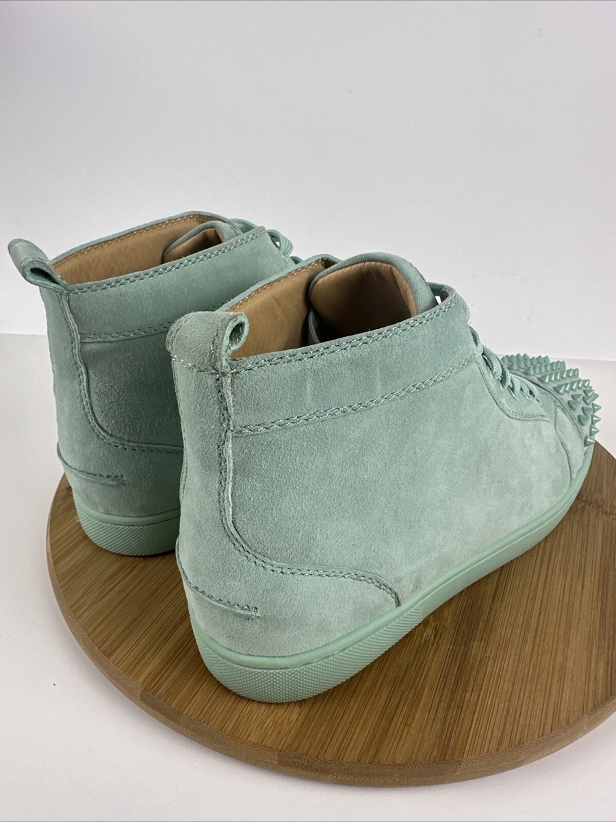 Christian Louboutin Mint Green Suede Spike High Top Sneakers Size