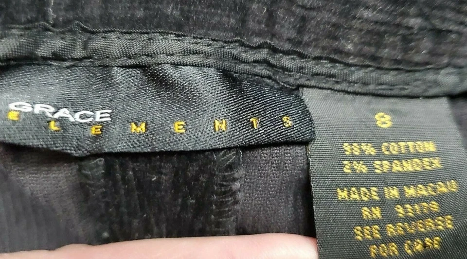 Pantalones capri de pana Grace Elements para mujer talla 8 negros Foto 2 de 4