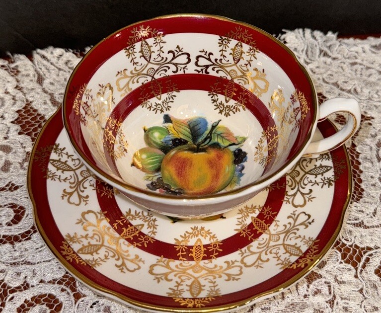 Royal Grafton Fruit Fine Bone China Tea Cup & Saucer Peach Or Apple Blueberries