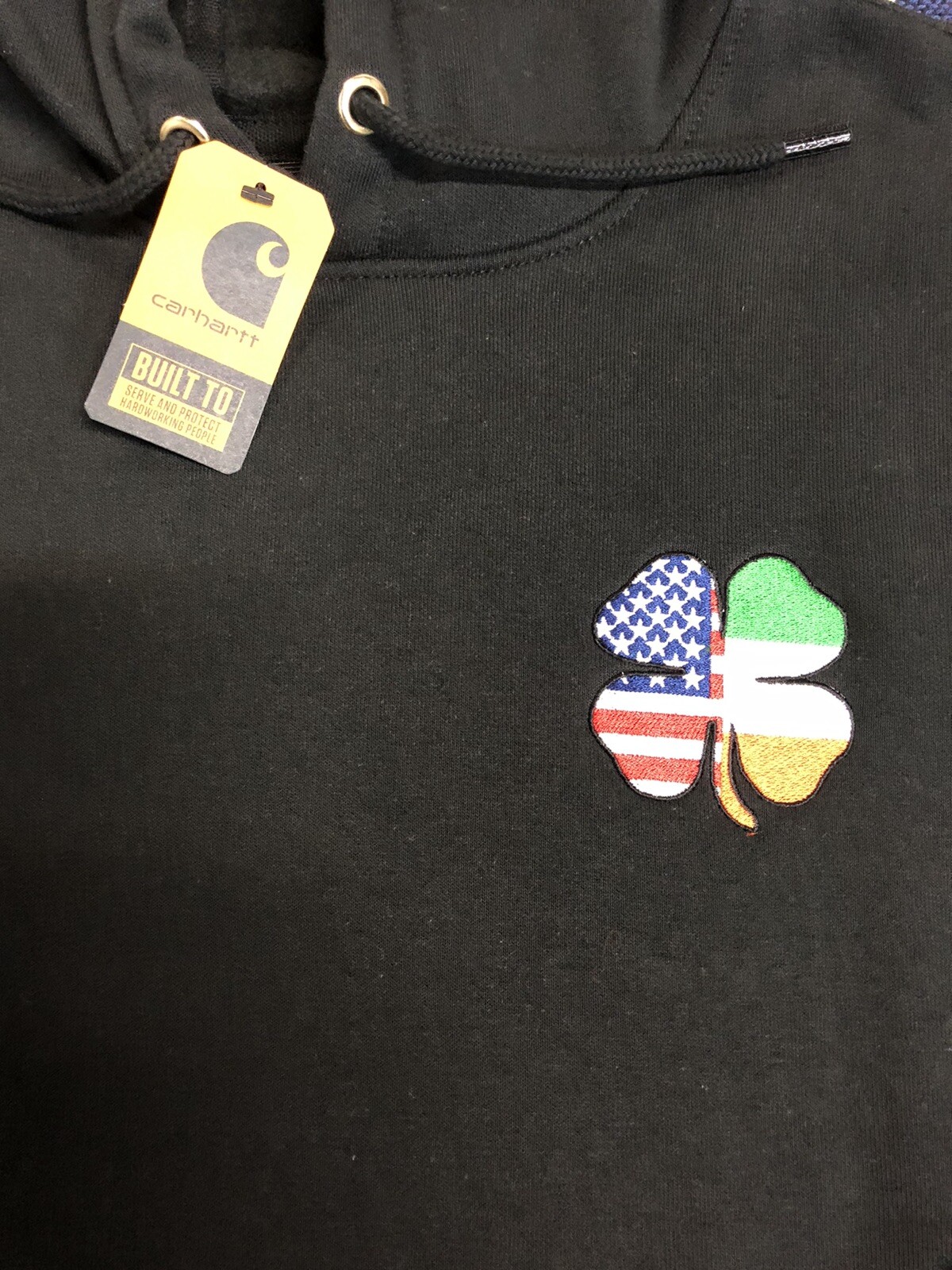 Brand New Carhartt Hoodie w/ Embroidered Shamrock Irish/ American flag  Black Sm | eBay