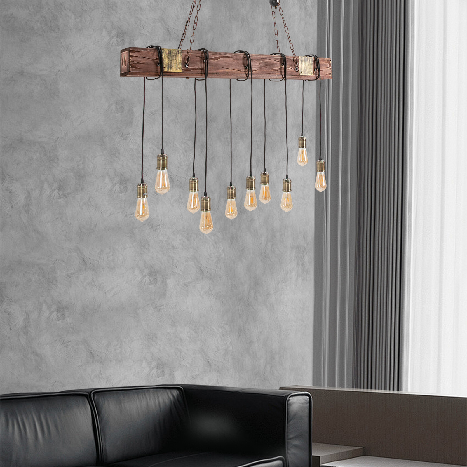 10 Lights Antique Farmhouse Wood Beam Island Hanging Pendant Light Chandelier US