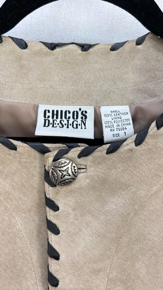 CHICOS Design Southwestern Leather Jacket Womens XL Brown Button Native American - Image 4 of 4