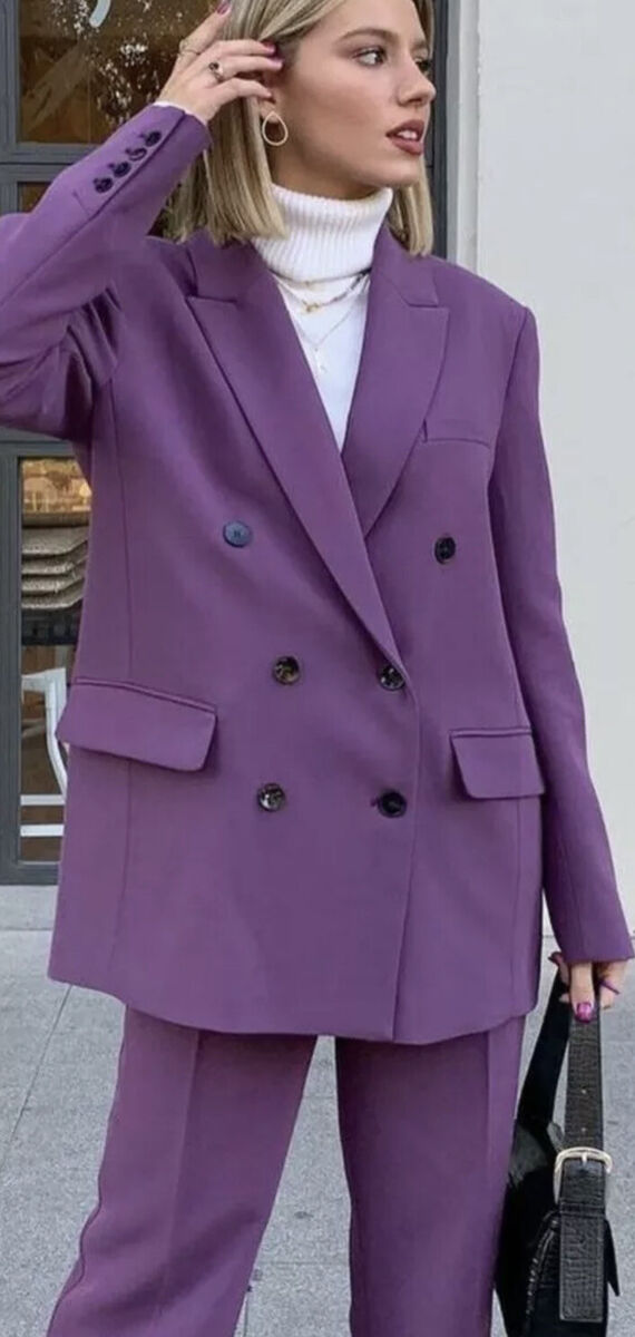 ZARA WOMAN NWT FW21 PURPLE MENSWEAR STYLE BLAZER Size XS REF ZARA WOMAN NWT FW21 PURPLE MENSWEAR STYLE BLAZER Size XS REF