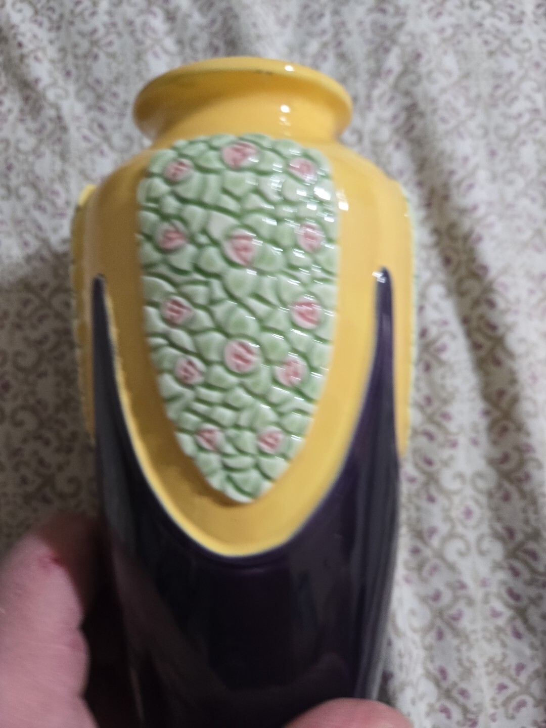 Vintage Eichwald Czechoslovakia Pottery Yellow & Lavender BasketHandle