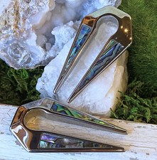 PAIR Abalone Shell Inlaid Keyhole Ear Weight Hangers Tunnels Plugs Gauges