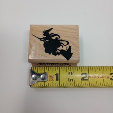 Inkadinkado Witch On Broom With Cat Small 2335J Wood Mounted Rubber Stamp