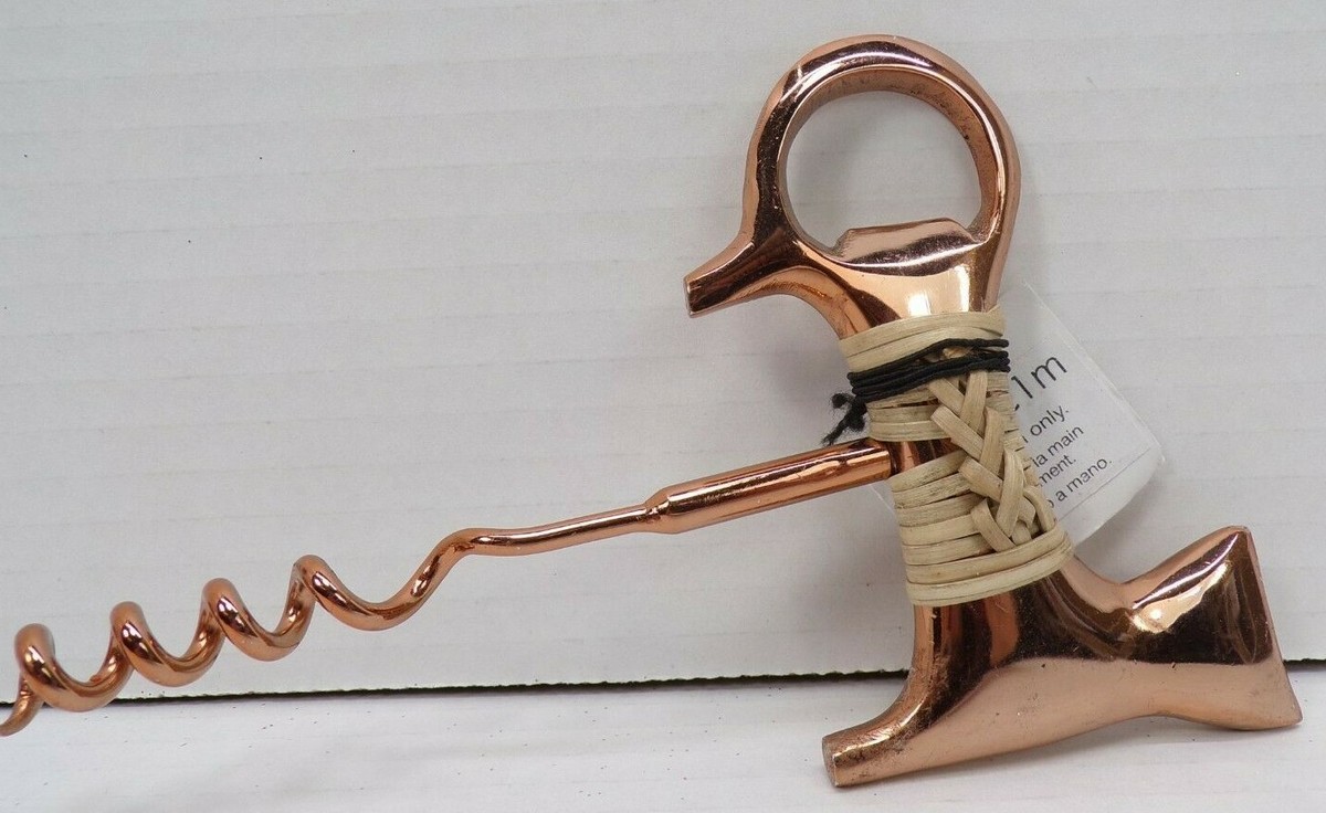 West Elm Copper Cane Cat Bottle Opener Wine Corkscrew Rattan 3.25x 4.75  #9890