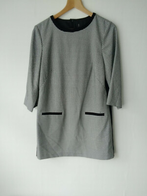 EX M&S Retro Style Fully Lined Tunic Length Dress in Puppytooth Check UK size 12