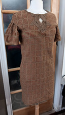 Crochet Overlay Brown M.S.S.P Dress Sz M Drop Bell Sleeve Lined NWoT Max Studio