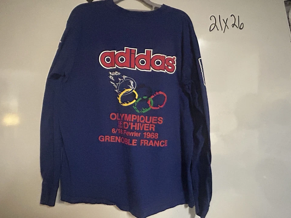 VINTAGE XL 1972 ADIDAS OLYMPICS Single stitch WINTER GAMES RARE SHIRT USA MADE  - Image 2 of 4