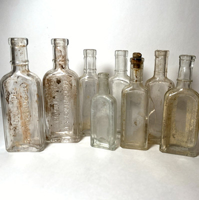 Lot of 8 Vintage Antique Medicine Apothecary Bottles - late 1800s to early 1900s