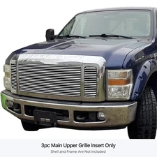 For Ford F-250 Super Duty 08-10 Main Grille 3-Pc Polished 8x6 mm Horizontal