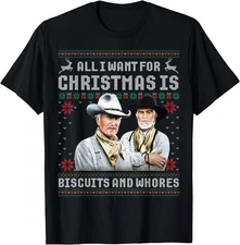 Western Cowboys Biscuits and Whores Christmas Quote Retro T-Shirt ,