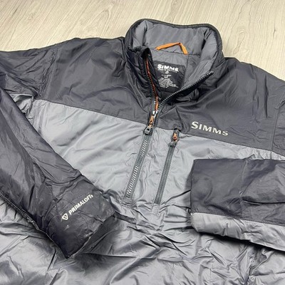 Simms Midstream Fishing Insulated Pullover 1/4 Zip Jacket Men s S Gray Primaloft