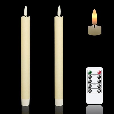 Set of 2, 8'' Flameless Taper Candles Moving Wick Ivory Weddin
