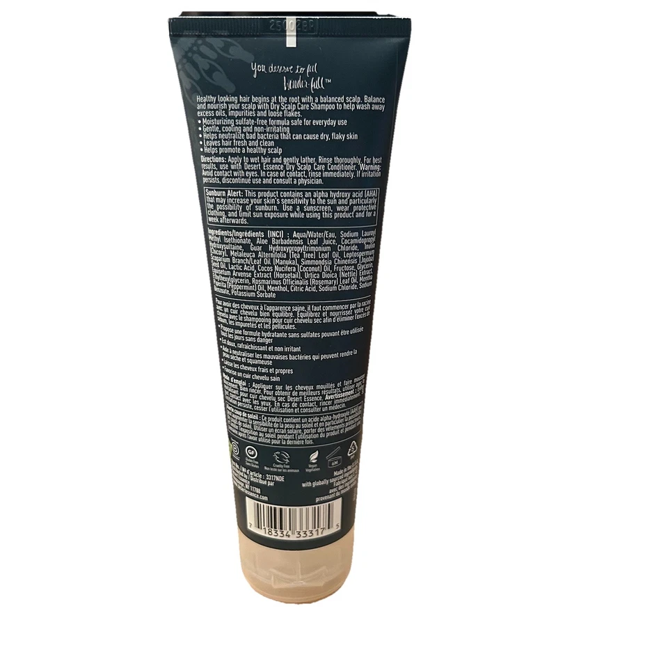 Champú equilibrante Desert Essence para el cuidado del cuero cabelludo seco 8 fl oz fórmula vegana hidratante Foto 2 de 3