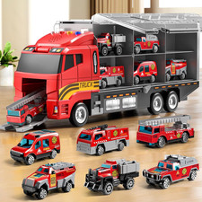 Toddler Boys Toys for 3-5 Years Old, Fire Truck Vehicle Toy Set with Play Mat, D