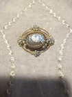 Vintage Miriam Haskell Baroque Pearl Wired Gold Tone Brooch Pin 40s Signed As Is