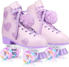 Women's Girl's Classic Roller Skates W/ Light up Wheels  Love Heart Pattern