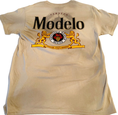 Modelo Beer Logo T Shirt Mens Medium Tan Cerveza Graphic Tee NWT Short Sleeve