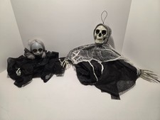 Lot of 2 Skeleton Grim  Scary Doll Girl Reaper Hanging Decor Prop Halloween
