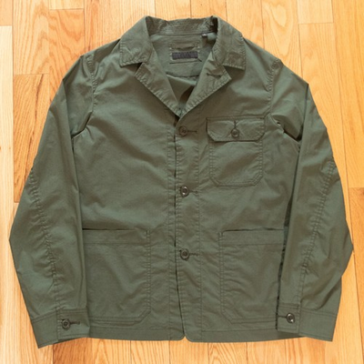 #ad Uniqlo Stretch Chore Work Jacket Shacket Olive Green Cotton Coat Men#x27;s Small $29.99
