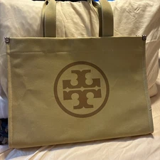 Tory Burch Ella Logo Canvas Tote Large Bag Canary