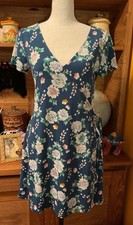 Aeropostale Blue Floral Wrap Dress Side Tie Size M