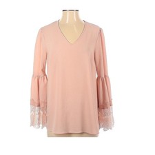 Nine West Bell Sleeve Lace Trim V Neck Blouse Plus Size 1X Pink 374