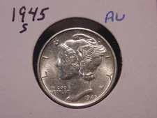 1945-S MERCURY DIME AU POPULAR DATE PQ SHIPS FREE