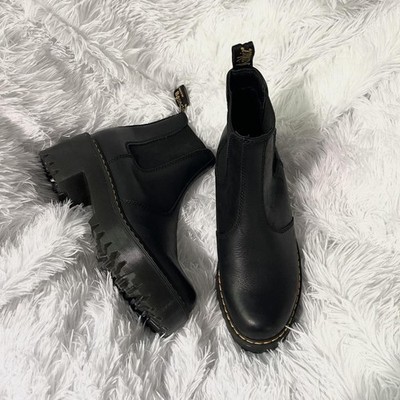 Dr. Doc Martens Rometty Wyoming Leather Platform Chelsea Boots Black Size 7 NEW