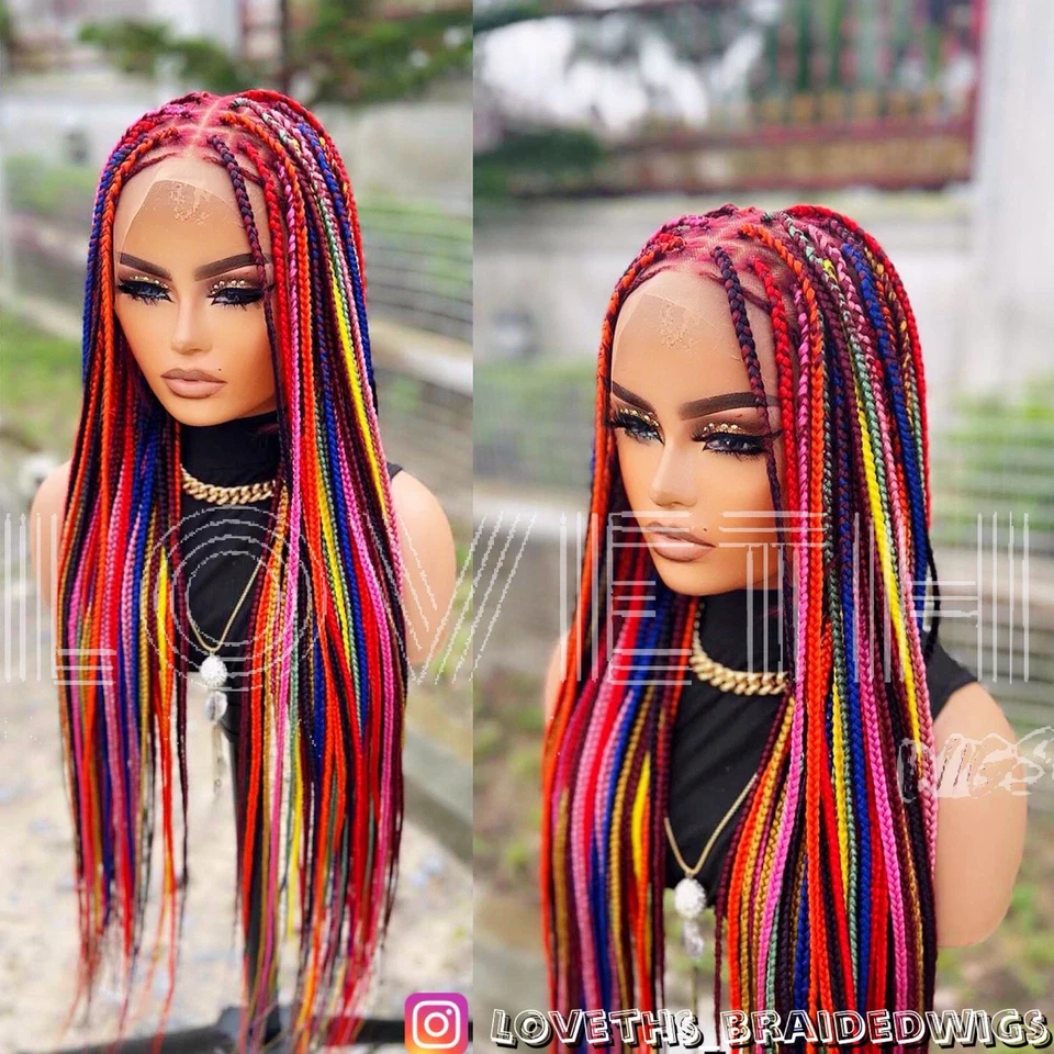 Se envía al día siguiente (ENVÍO 2 DÍAS) Peluca trenzada de encaje completo Cornrow, trenza negra sin nudos Foto 4 de 4