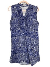 Joy Joy Blue White Abstract Print Sleeveless Ruffle Shift Dress Approx S/M