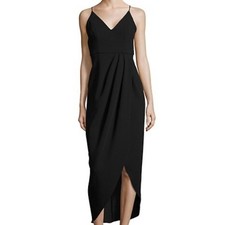 Xscape Side Wrap Tulip Hem Crepe Midi Dress In Black. Size 6