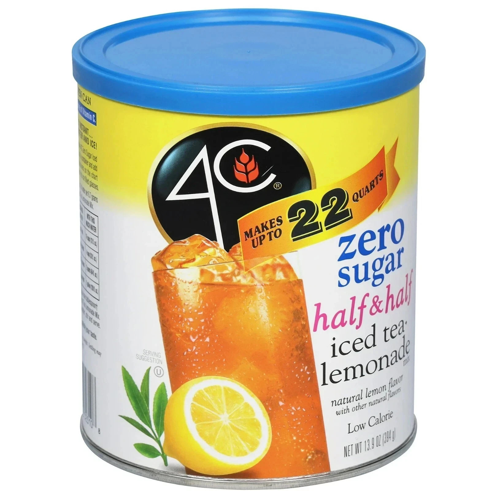 4C Zero Sugar Half & Half Iced Tea & Lemonade Mix, 13.9 oz Canister New