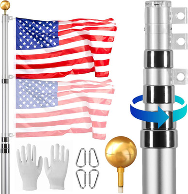 25FT Telescoping Flag Pole Kit, Heavy Duty Aluminum Alloy in Ground Flag Poles f