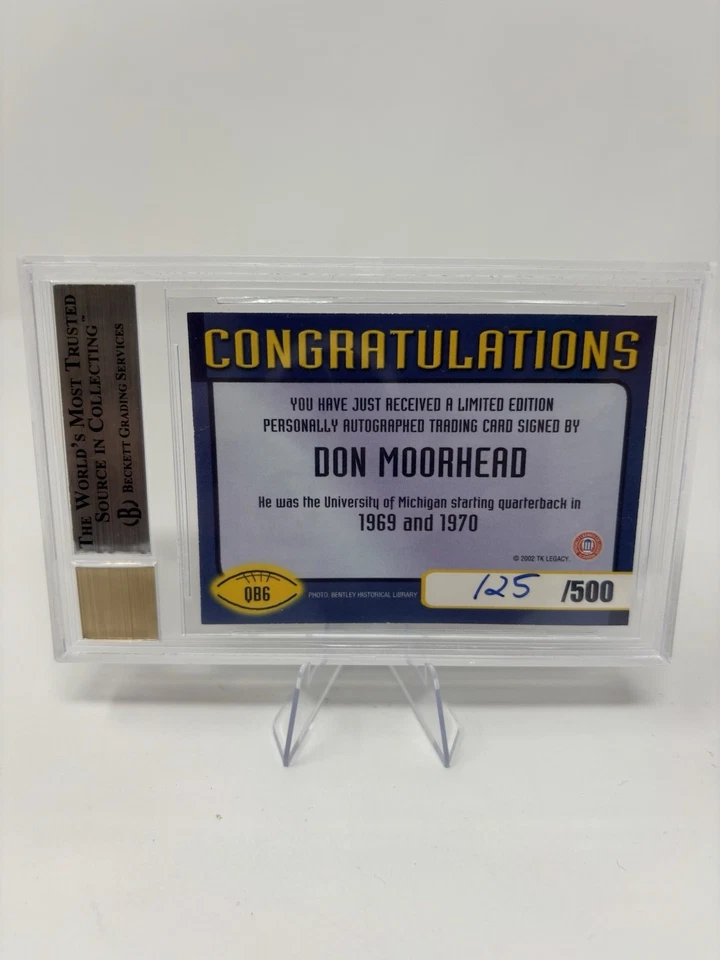 TK LEGACY MICHIGAN QUARTERBACK CLUB AUTO DON MOORHEAD /500 #QB6 BGS 8.5/10 - Image 2 of 2