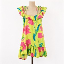 Floral Fairy 100% Cotton Asymmetrical Mini Dress Sz 4 Ruffle Beach Tulip Garden