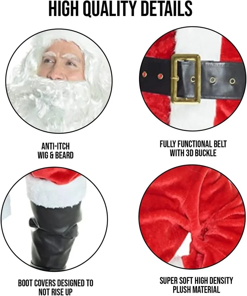 JUEGO DE 8 PIEZAS DISFRAZ DE SANTA CLAUS NAVIDAD ADULTO DE LUJO PARA HOMBRE PARA TERCIOPELO Foto 4 de 4