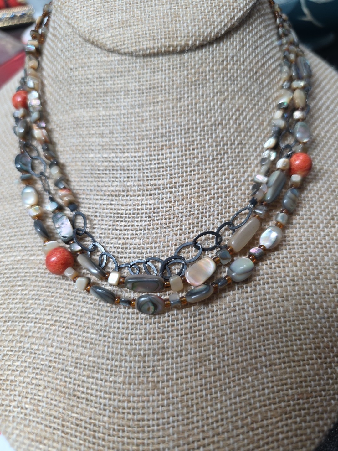 SILPADA Sterling Silver Sponge Coral & Shell 3 Strand Necklace Fiesta Fun