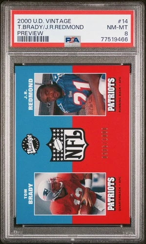 2000 UD VINTAGE PREV #14 J.R.REDMOND/TOM BRADY 986/1000 PSA 8