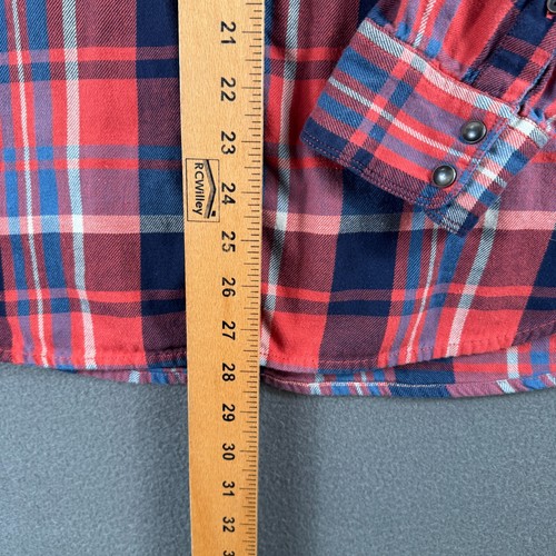 Lucky Brand Flannel Men XL Pearl Snap Shirt Red Cowboy Western California Fit - Picture 5 of 9