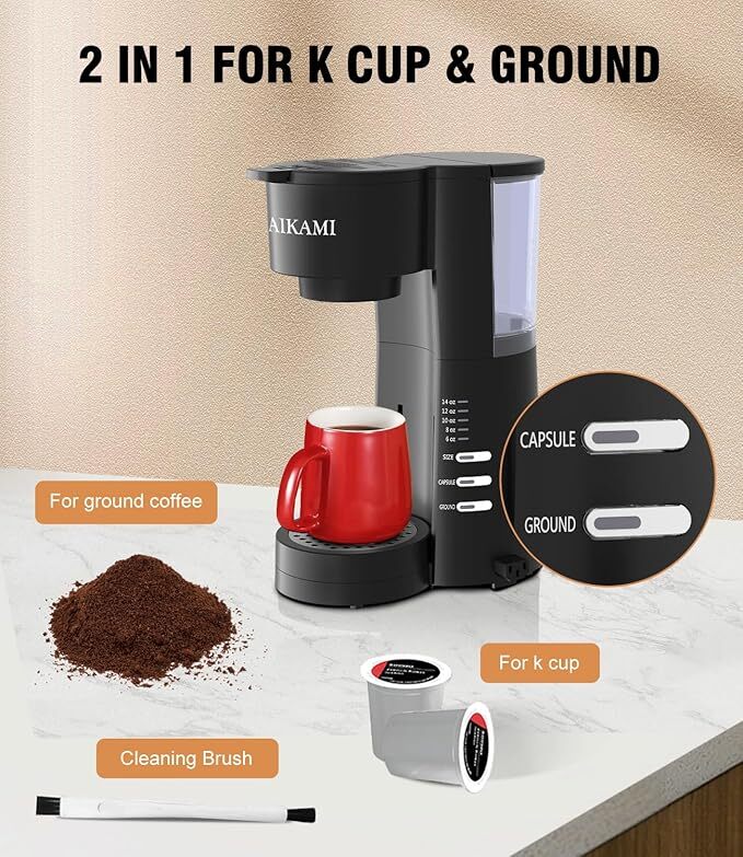 Single Serve Coffee Maker for K Cup & Ground Coffee with Milk Frother