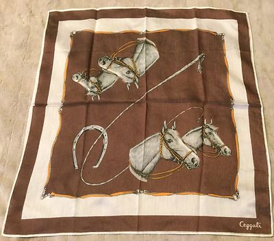 Equestrian Horse Head Horseshoe and Whip Brown Scarf Ceggali