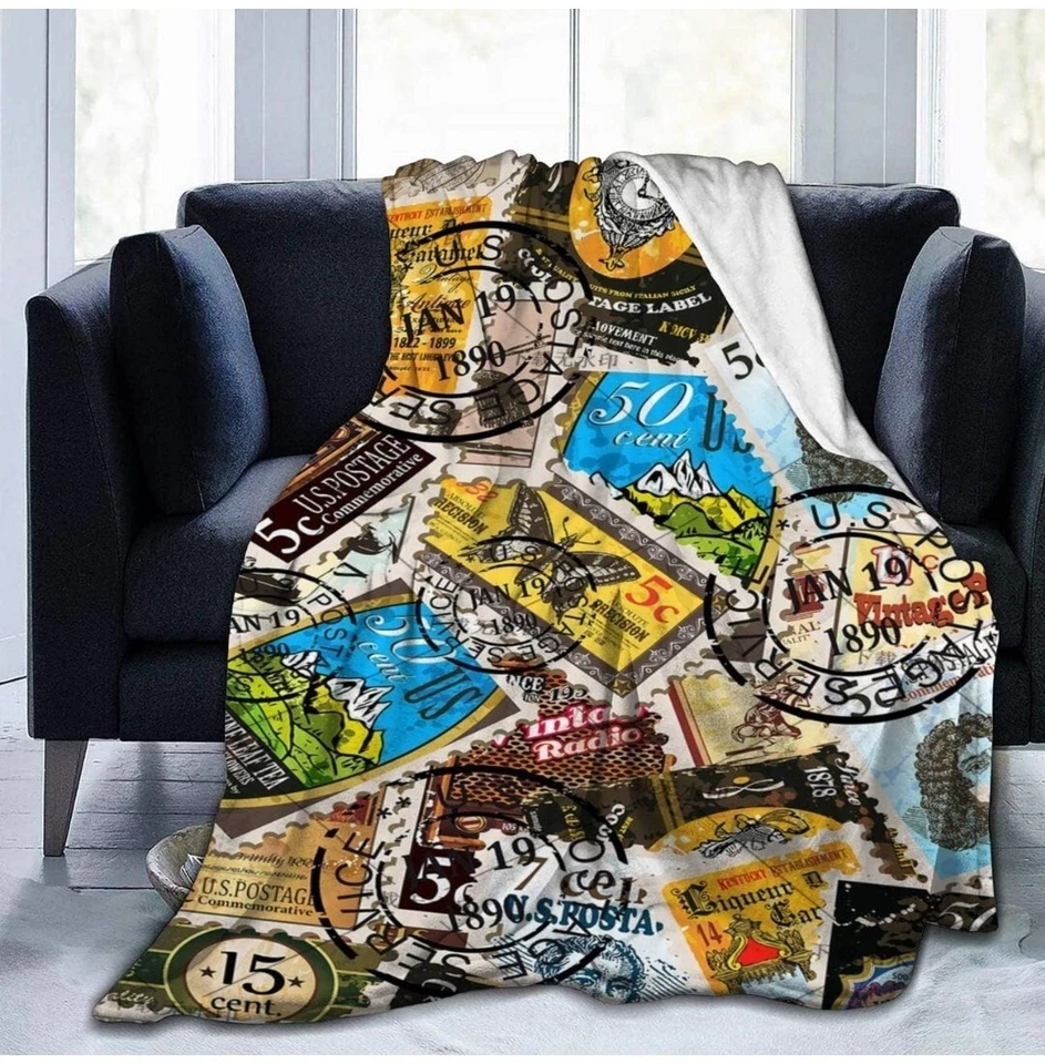 R. Prince Stamps Printed Fleece Polyster Throw Blanket NEW Soft Blanket - Image 4 of 4