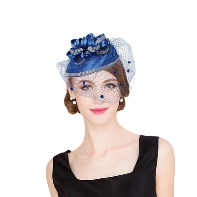 Royal Blue Fascinator Hat For Women Satin Cloth Derby Church  display picture 1