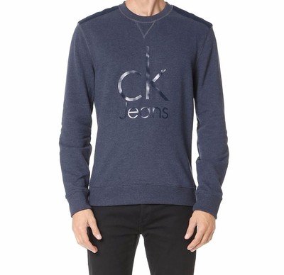 Mens Calvin Klein Sweater CK Jeans Mixed Media Logo Crew Neck Sweatshirt Navy | eBay