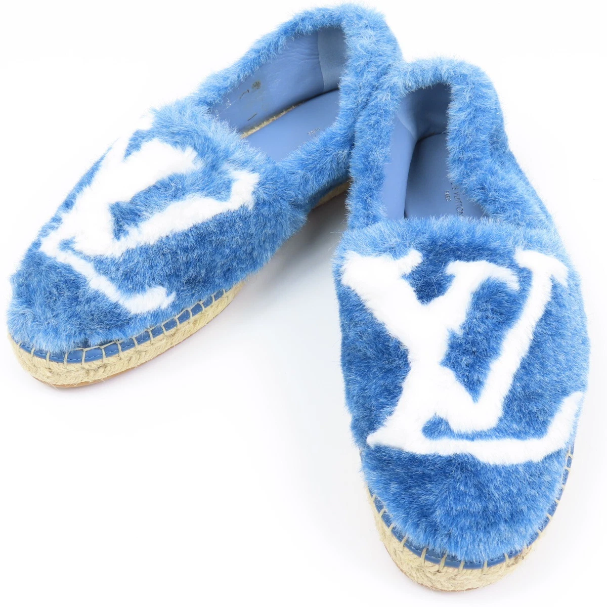 LOUIS VUITTON Flat shoes LV logo shoes Espadrille Fur Blue 37 24cm Italy  78271