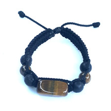 Protection Bracelets Tiger's Eye and Lava in Black string